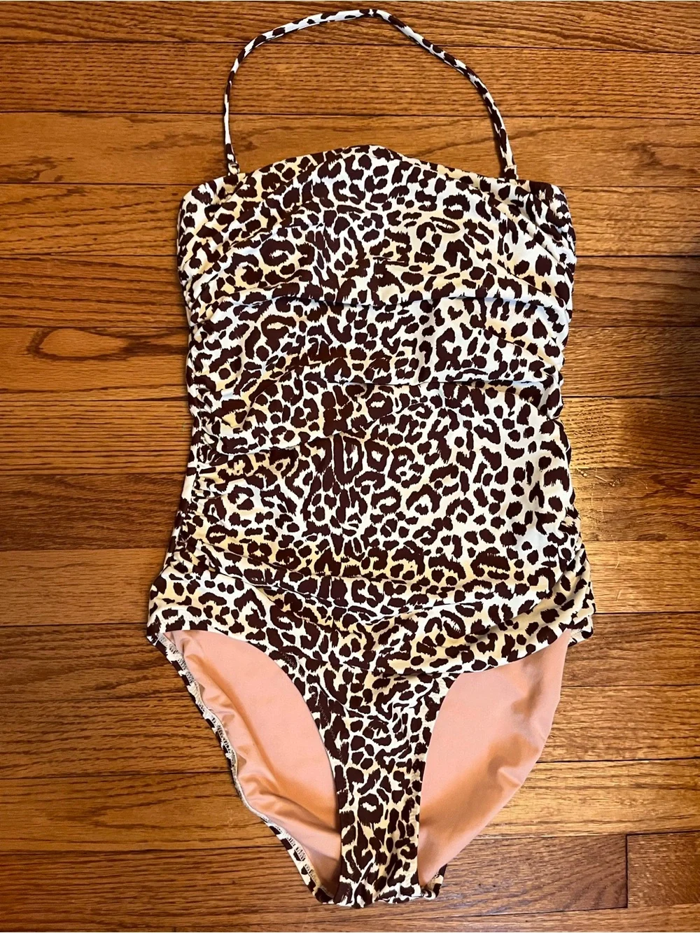 J. Crew Leopard-Print One-Piece Swimsuit in Brown and Cream with Pink Lining